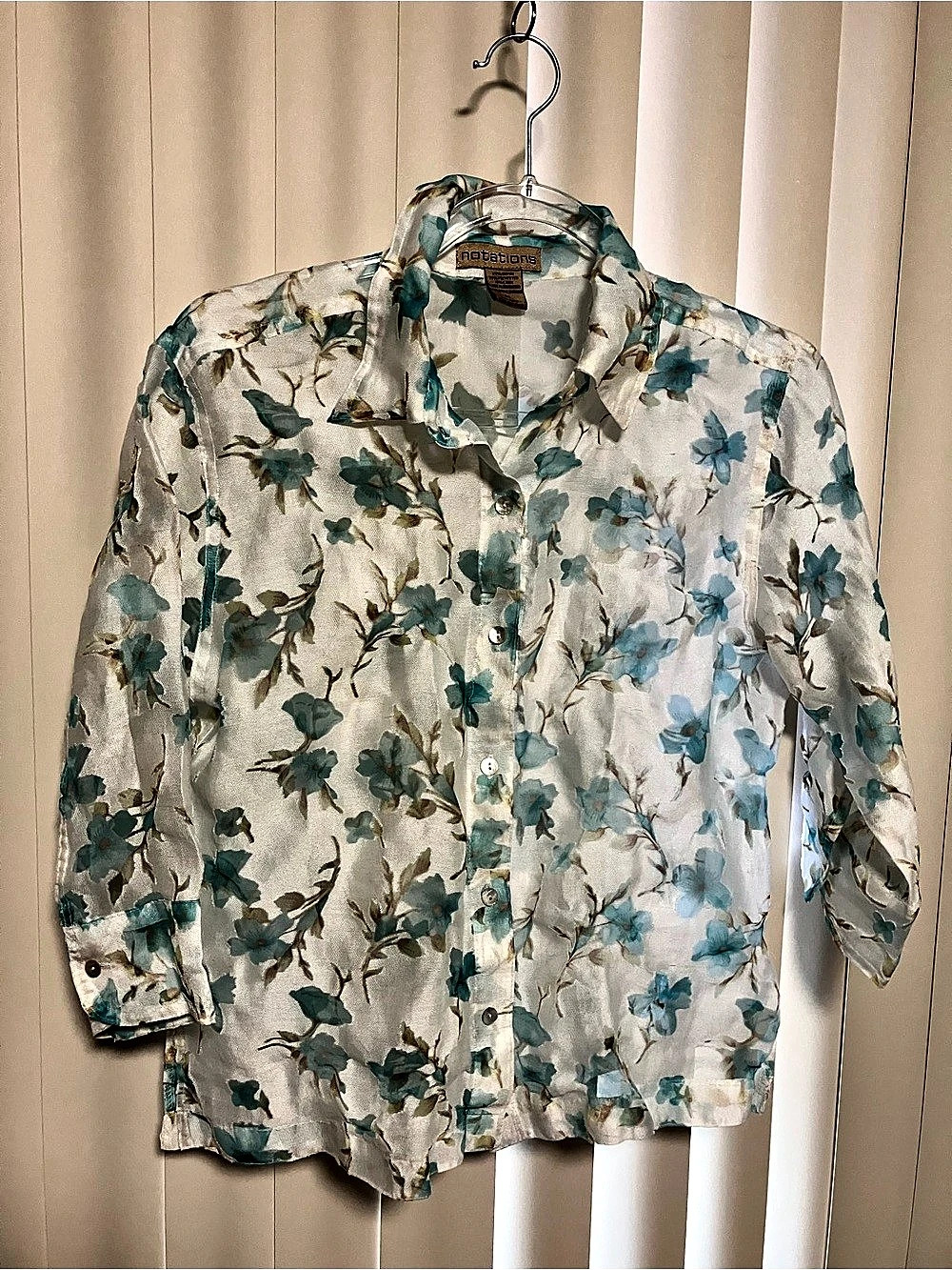 notations Floral Button Down in White & Blue Size Medium